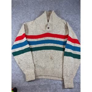 VINTAGE 80s Eddie Bauer Sweater Mens Large Tall Gray Stripe Knit Wool Retro